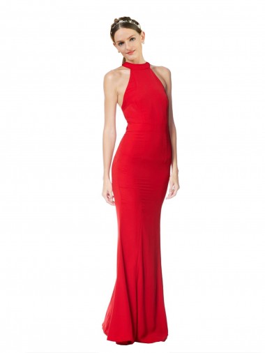 Sleeveless Red Mermaid Halter Neck Prom Dress / Bridesmaid Dress Lincoln