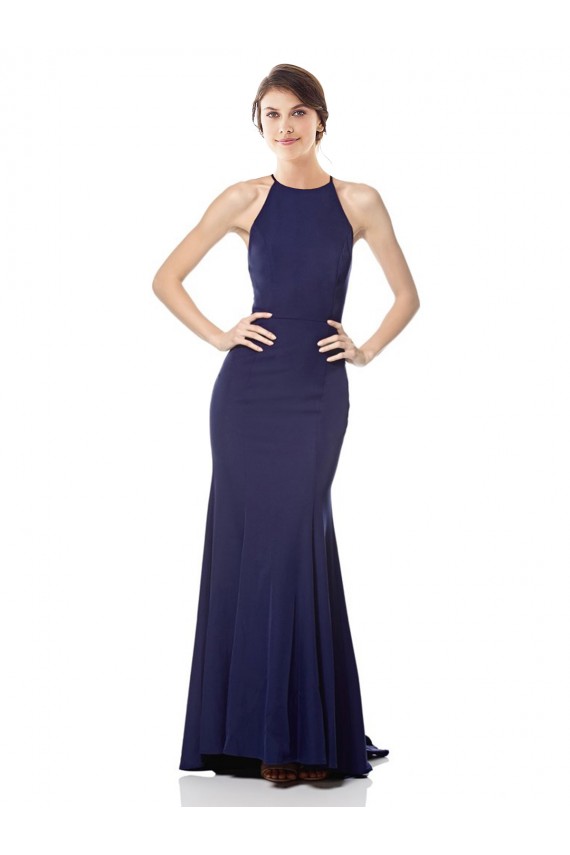Sleeveless Navy Blue Mermaid Halter Neck Bridesmaid Dress / Formal Dress Lincoln