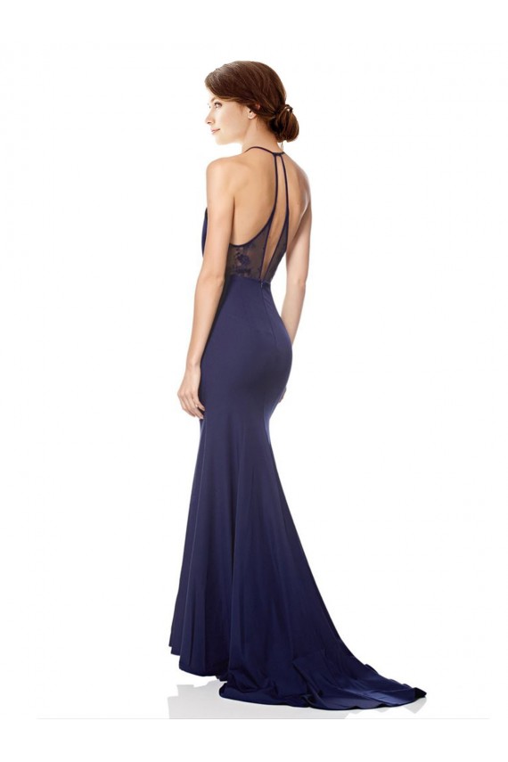 Sleeveless Navy Blue Mermaid Halter Neck Bridesmaid Dress / Formal Dress Lincoln