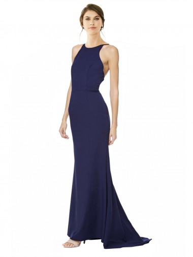 Sleeveless Navy Blue Criss Cross Open Back Mermaid Halter Neck Formal Evening Gown / Prom Dress / Bridesmaid Dress Lincoln