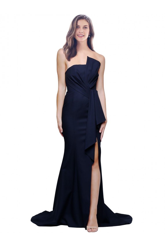 Sleeveless Dark Navy Low Back Sheath Strapless Semi Formal Evening Dress / Prom Dress / Bridesmaid Dress Lincoln