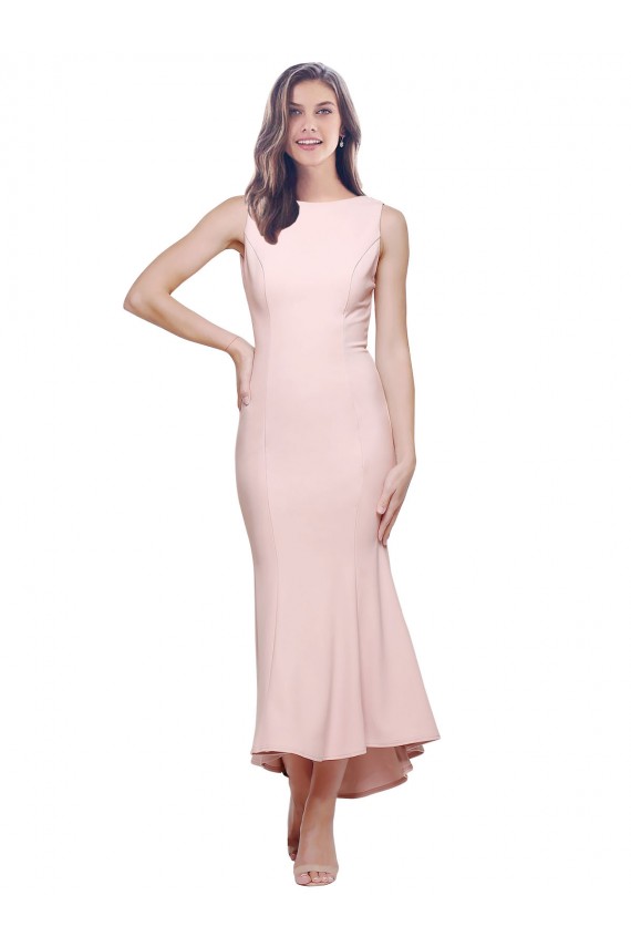 Sleeveless Pink Low Back Sheath High Neck High Low Evening Gown / Prom Dress / Bridesmaid Dress Lincoln