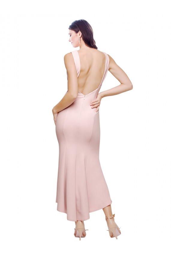 Sleeveless Pink Low Back Sheath High Neck High Low Evening Gown / Prom Dress / Bridesmaid Dress Lincoln