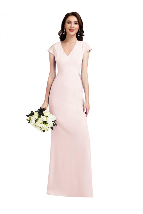 Cap Sleeves Pink A-Line V-Neck Formal Evening Gown / Prom Dress / Bridesmaid Dress Lincoln