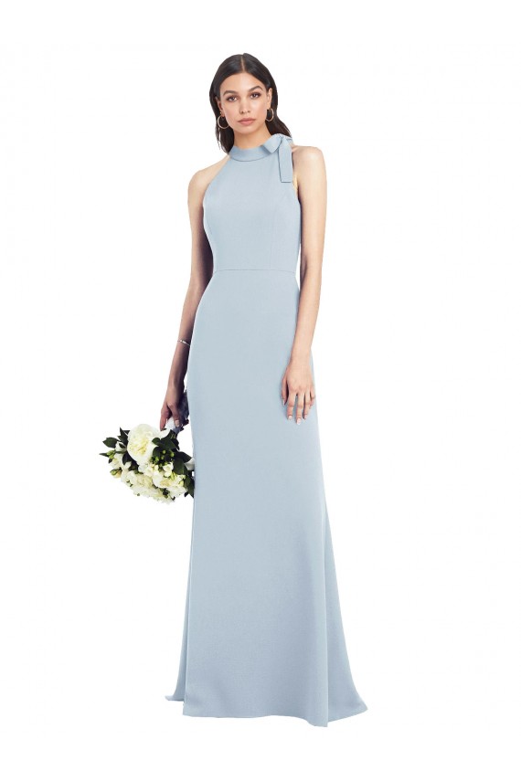 Sleeveless Light Sky Blue Open Back Trumpet Bow Neck Semi Formal Evening Dress / Prom Dress / Bridesmaid Dress Lincoln