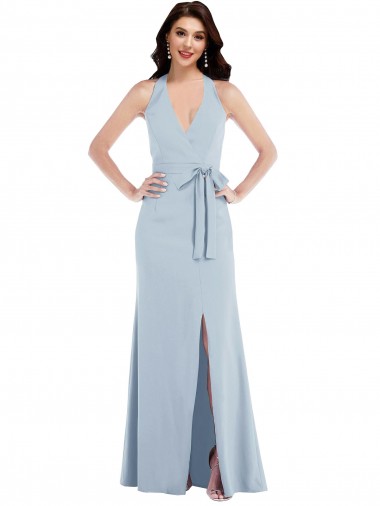Sleeveless Light Sky Blue Open Back A-Line Halter Neck Formal Evening Gown / Prom Dress / Bridesmaid Dress Lincoln