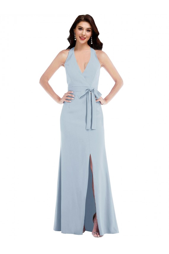 Sleeveless Light Sky Blue Open Back A-Line Halter Neck Formal Evening Gown / Prom Dress / Bridesmaid Dress Lincoln