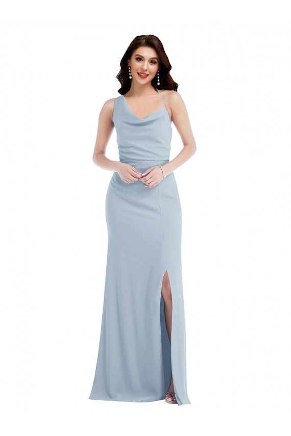 Sleeveless Light Sky Blue Trumpet One Shoulder Formal Dress / Bridesmaid Dress Lincoln