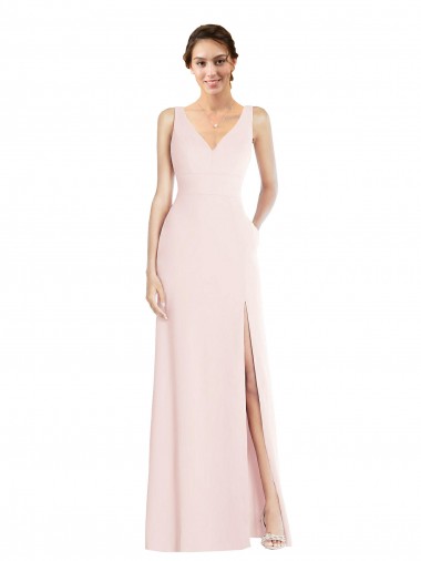 Sleeveless Pink Low Back A-Line V-Neck Black Tie Evening Dress / Prom Dress / Bridesmaid Dress Lincoln