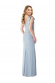 Sleeveless Light Sky Blue V-Back Trumpet V-Neck Semi Formal Evening Dress / Prom Dress / Bridesmaid Dress Lincoln