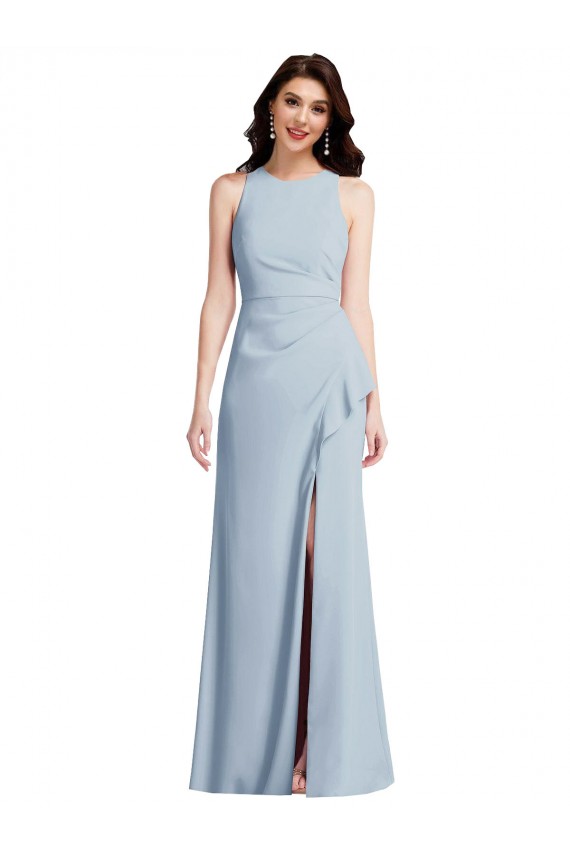 Sleeveless Light Sky Blue Trumpet Halter Neck Formal Dress / Bridesmaid Dress Lincoln