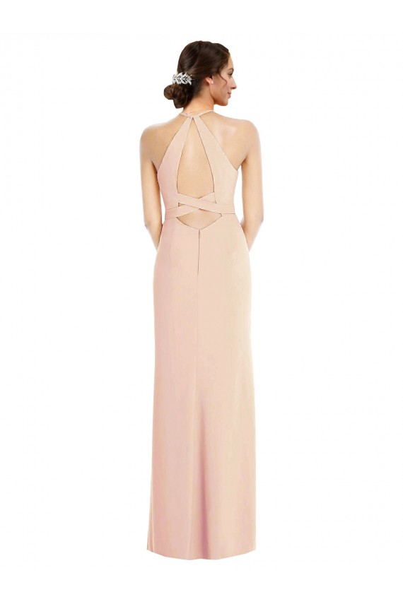 Sleeveless Nude Criss Cross Back Trumpet Halter Neck Formal Evening Gown / Prom Dress / Bridesmaid Dress Lincoln