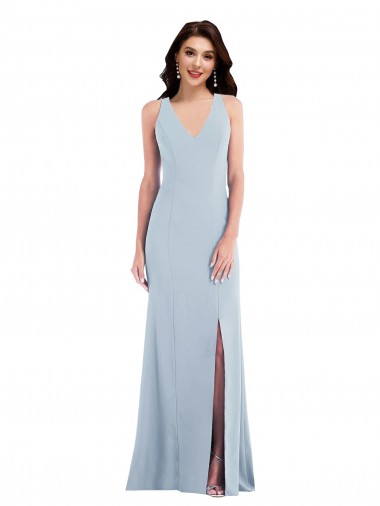 Sleeveless Light Sky Blue Criss Cross Back Trumpet V-Neck Evening Dress / Bridesmaid Dress Lincoln