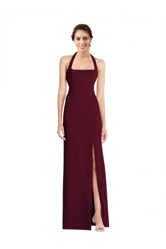 Sleeveless Burgundy Gold Open Back Trumpet Halter Neck Semi Formal Evening Dress / Prom Dress / Bridesmaid Dress Lincoln