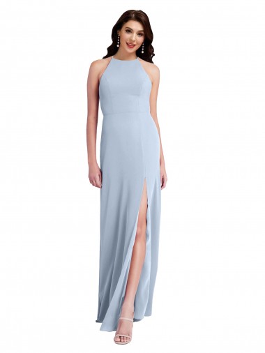Sleeveless Light Sky Blue Criss Cross Open Back Sheath Halter Neck Formal Evening Gown / Prom Dress / Bridesmaid Dress Lincoln