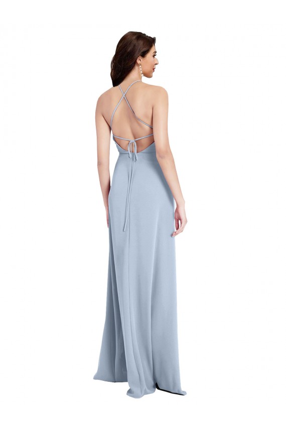 Sleeveless Light Sky Blue Criss Cross Open Back Sheath Halter Neck Formal Evening Gown / Prom Dress / Bridesmaid Dress Lincoln