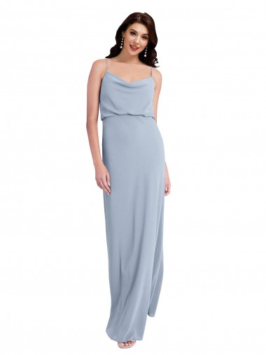 Sleeveless Smoke Blue V-Back Sheath Spaghetti Straps Formal Evening Gown / Prom Dress / Bridesmaid Dress Lincoln