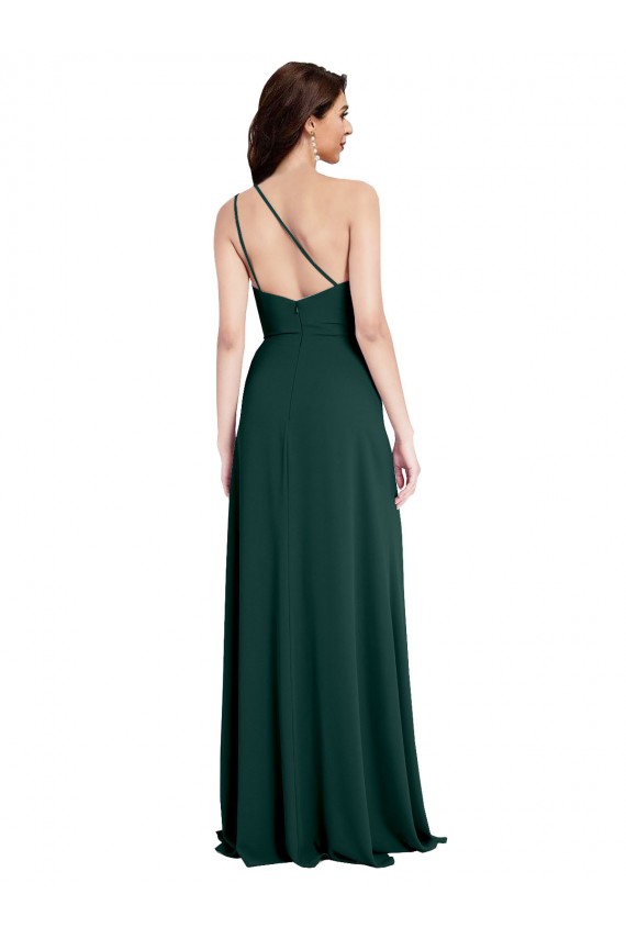 Sleeveless Midnight Green Open Back A-Line One Shoulder Formal Evening Gown / Prom Dress / Bridesmaid Dress Lincoln