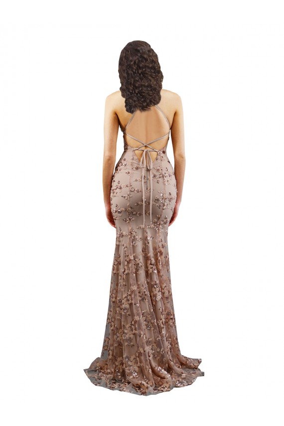 Sleeveless Rose Gold Backless Mermaid V-Neck Formal Evening Gown / Prom Dress / Bridesmaid Dress Lincoln