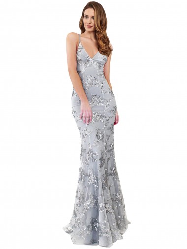 Sleeveless Silver Backless Mermaid V-Neck Formal Evening Gown / Prom Dress / Bridesmaid Dress Lincoln