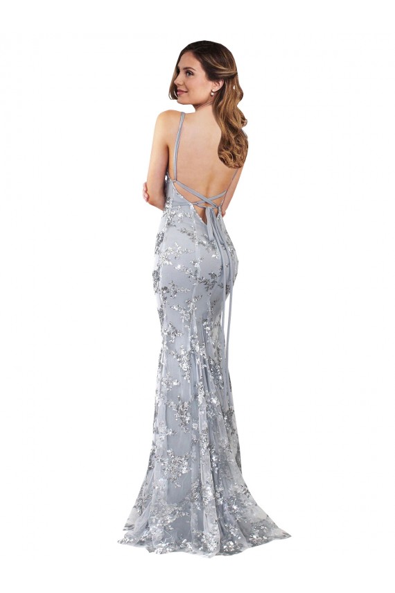 Sleeveless Silver Backless Mermaid V-Neck Formal Evening Gown / Prom Dress / Bridesmaid Dress Lincoln