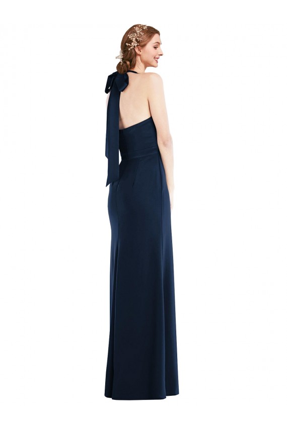 Sleeveless Dark Navy Open Back Trumpet High Neck Semi Formal Evening Dress / Prom Dress / Bridesmaid Dress Lincoln