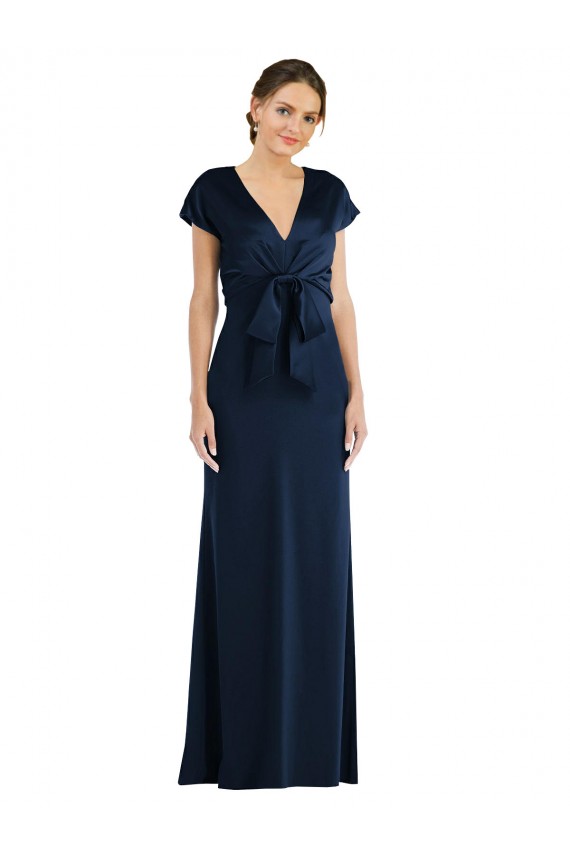Cap Sleeves Dark Navy Keyhole Back Trumpet Off the Shoulder Formal Evening Gown / Prom Dress / Bridesmaid Dress Lincoln