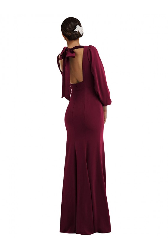 Long Sleeves Burgundy Gold Open Back Trumpet Bateau Neck Formal Evening Gown / Prom Dress / Bridesmaid Dress Lincoln