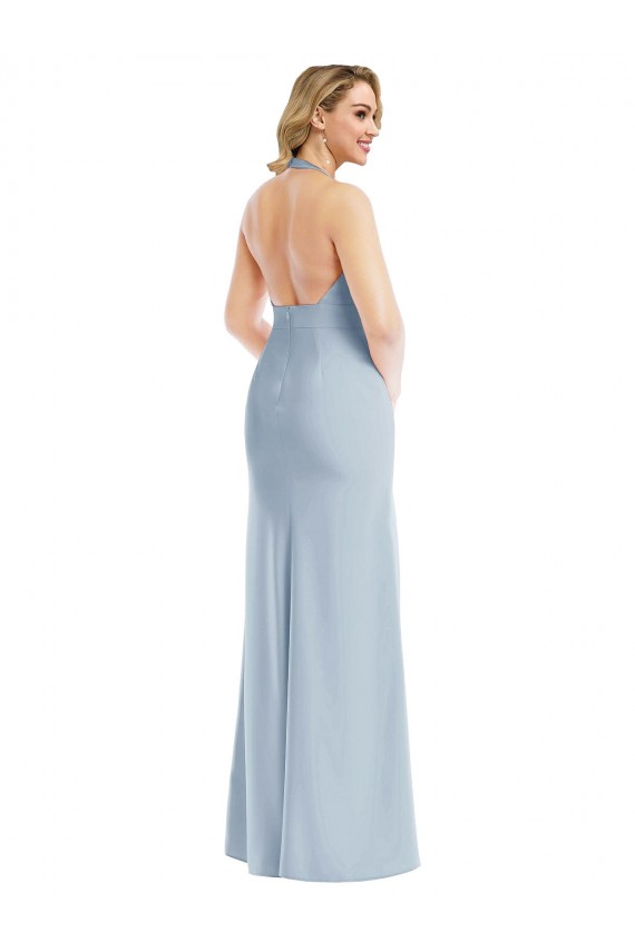 Sleeveless Light Sky Blue Open Back Trumpet Halter Neck Bridesmaid Dress / Evening Dress Lincoln