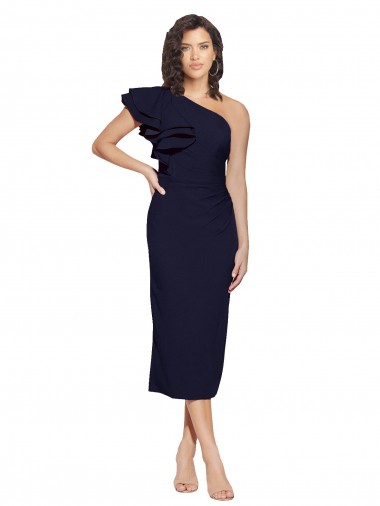 Sleeveless Dark Navy Sheath Stretch Crepe One Shoulder Formal Evening Gown / Prom Dress / Bridesmaid Dress Lincoln