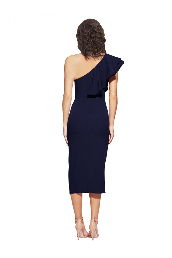 Sleeveless Dark Navy Sheath Stretch Crepe One Shoulder Formal Evening Gown / Prom Dress / Bridesmaid Dress Lincoln