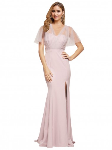 Short Sleeves Mauve Low Back Sheath One Shoulder Formal Evening Gown / Prom Dress / Bridesmaid Dress Lincoln