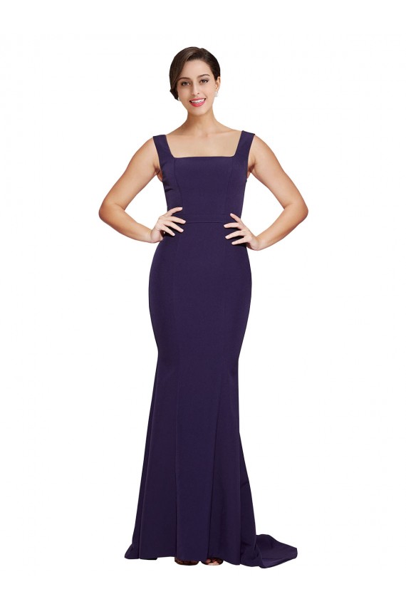 Sleeveless Dark Navy Sheath Square Neck Semi Formal Evening Dress / Prom Dress / Bridesmaid Dress Lincoln