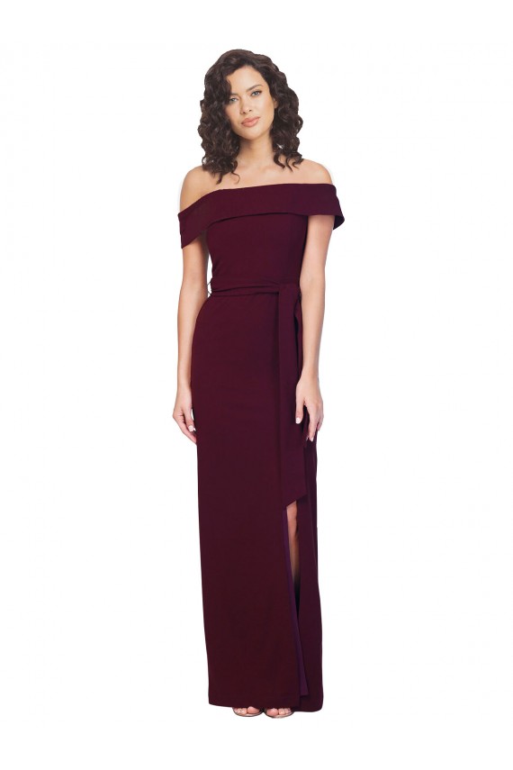 Sleeveless Burgundy Gold Low Back Sheath Off the Shoulder Formal Evening Gown / Prom Dress / Bridesmaid Dress Lincoln