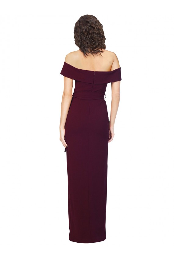 Sleeveless Burgundy Gold Low Back Sheath Off the Shoulder Formal Evening Gown / Prom Dress / Bridesmaid Dress Lincoln