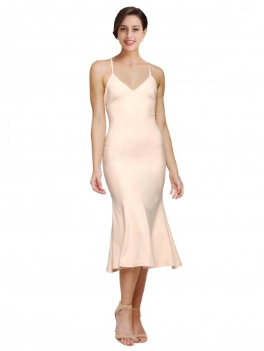 Sleeveless Nude Low Back Sheath V-Neck Evening Gown / Prom Dress / Bridesmaid Dress Lincoln
