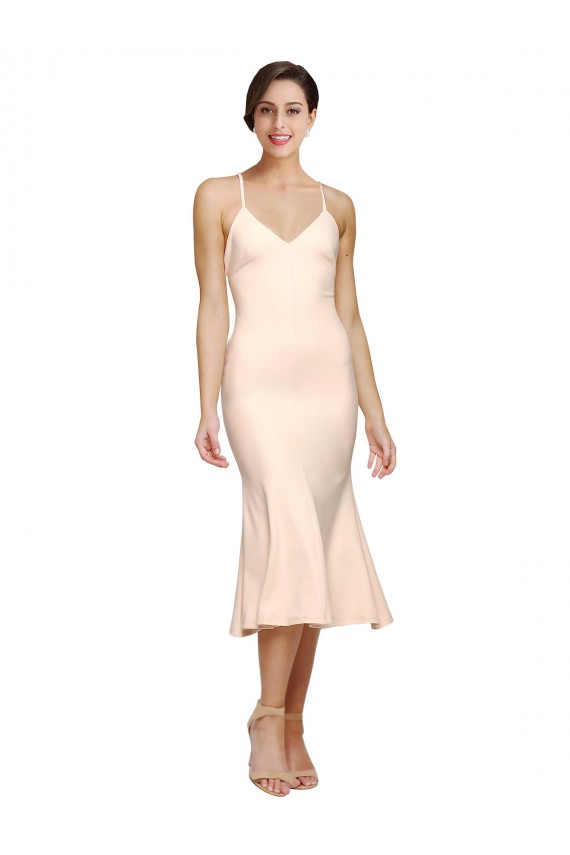 Sleeveless Nude Low Back Sheath V-Neck Evening Gown / Prom Dress / Bridesmaid Dress Lincoln