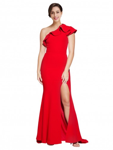 Sleeveless Red Sheath One Shoulder Semi Formal Evening Dress / Prom Dress / Bridesmaid Dress Lincoln