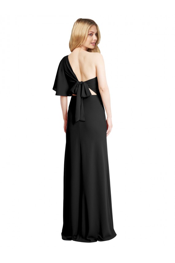 Flutter Sleeves Black Sheath One Shoulder Formal Evening Gown / Prom Dress / Bridesmaid Dress Lincoln