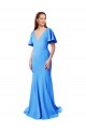 Short Sleeves Peacock Blue V-Back Mermaid, Sheath V-Neck Prom Dress / Bridesmaid Dress Lincoln