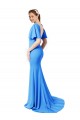 Short Sleeves Peacock Blue V-Back Mermaid, Sheath V-Neck Prom Dress / Bridesmaid Dress Lincoln