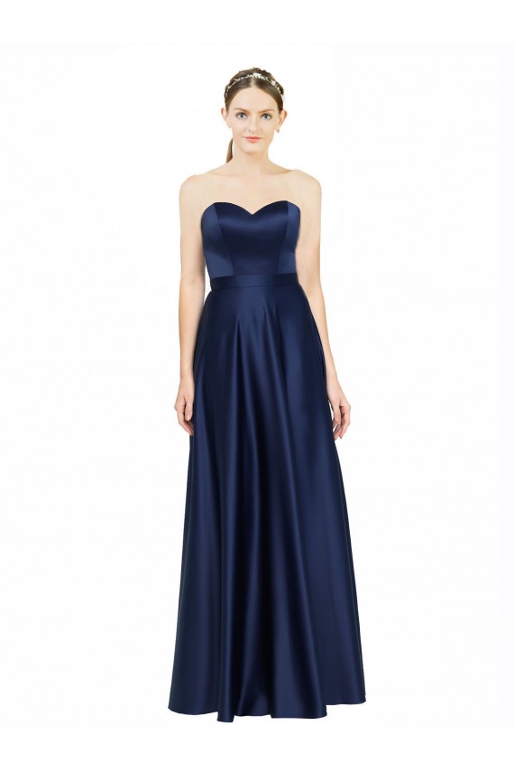 Sleeveless Dark Navy Low Back A-Line Sweetheart Black Tie Evening Gown / Bridesmaid Dress Lincoln