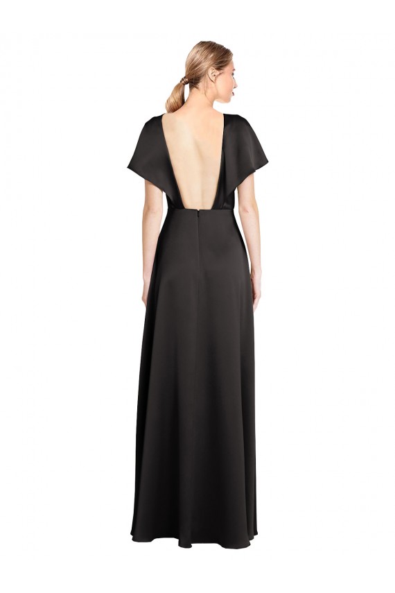 Cap Sleeves Black Open Back A-Line V-Neck Bridesmaid Dress / Evening Dress Lincoln