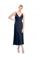 Sleeveless Dark Navy V-Back A-Line Stretch Satin V-Neck Formal Evening Gown / Prom Dress / Bridesmaid Dress Lincoln