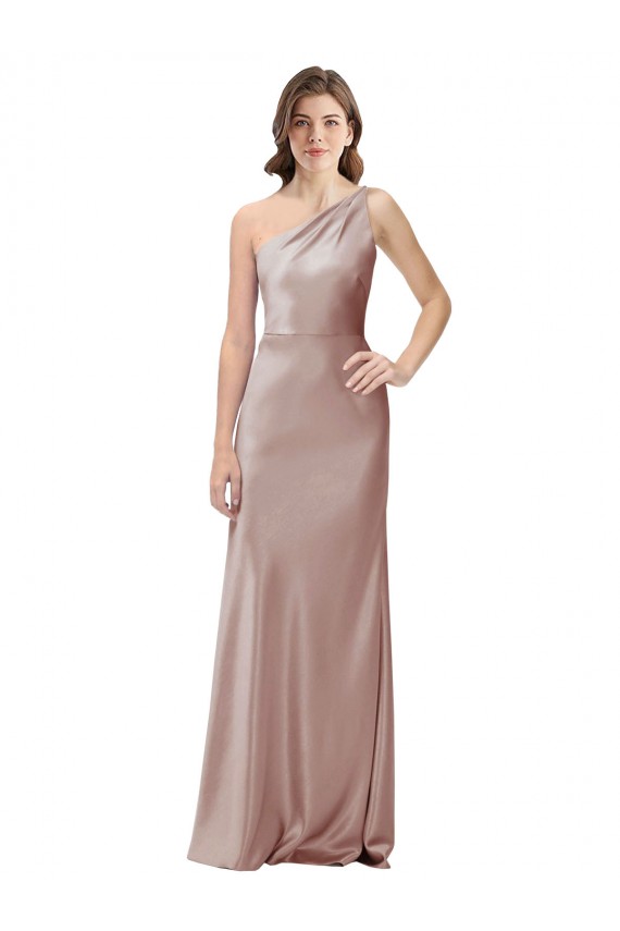 Sleeveless Dusty Pink Open Back Sheath One Shoulder Formal Evening Gown / Prom Dress / Bridesmaid Dress Lincoln