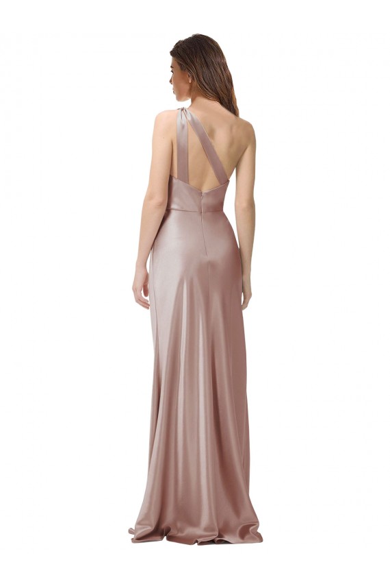 Sleeveless Dusty Pink Open Back Sheath One Shoulder Formal Evening Gown / Prom Dress / Bridesmaid Dress Lincoln