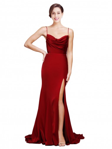 Sleeveless Burgundy Criss Cross Back Sheath Spaghetti Straps Black Tie Evening Gown / Prom Dress / Bridesmaid Dress Lincoln