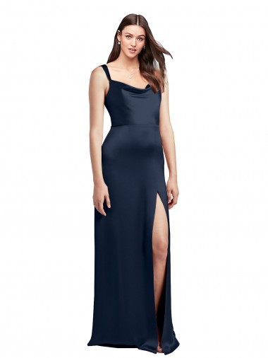 Sleeveless Dark Navy Low Back A-Line Cowl Neck Formal Evening Gown / Prom Dress / Bridesmaid Dress Lincoln