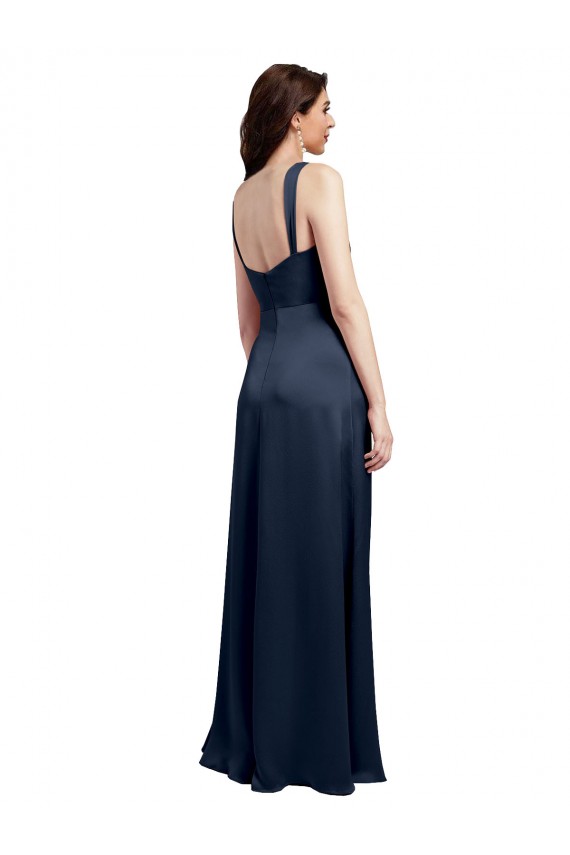 Sleeveless Dark Navy Low Back A-Line Cowl Neck Formal Evening Gown / Prom Dress / Bridesmaid Dress Lincoln