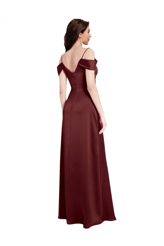 Sleeveless Burgundy Gold A-Line Off the Shoulder Formal Dress / Bridesmaid Dress Lincoln